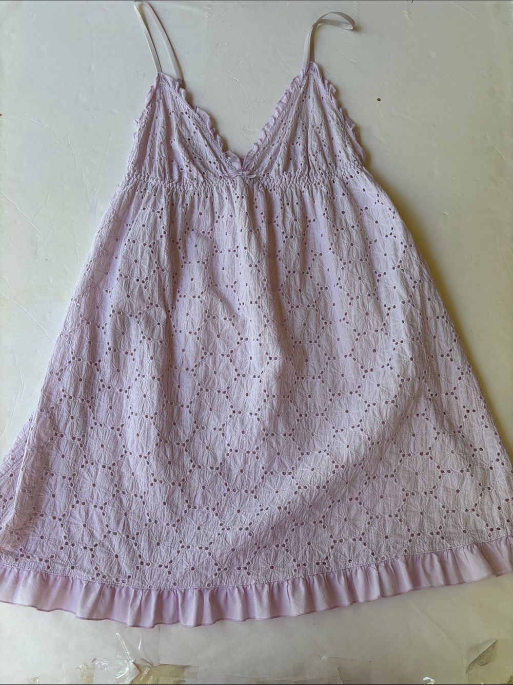 Vintage Y2K Victoria’s Secret Angel Eyelet Babydoll Cotton Mini Dress Slip Lilac - Picture 3 of 17